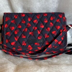 Vera Bradley Black/Navy with Red Hearts Crossbody Bag or wristlet